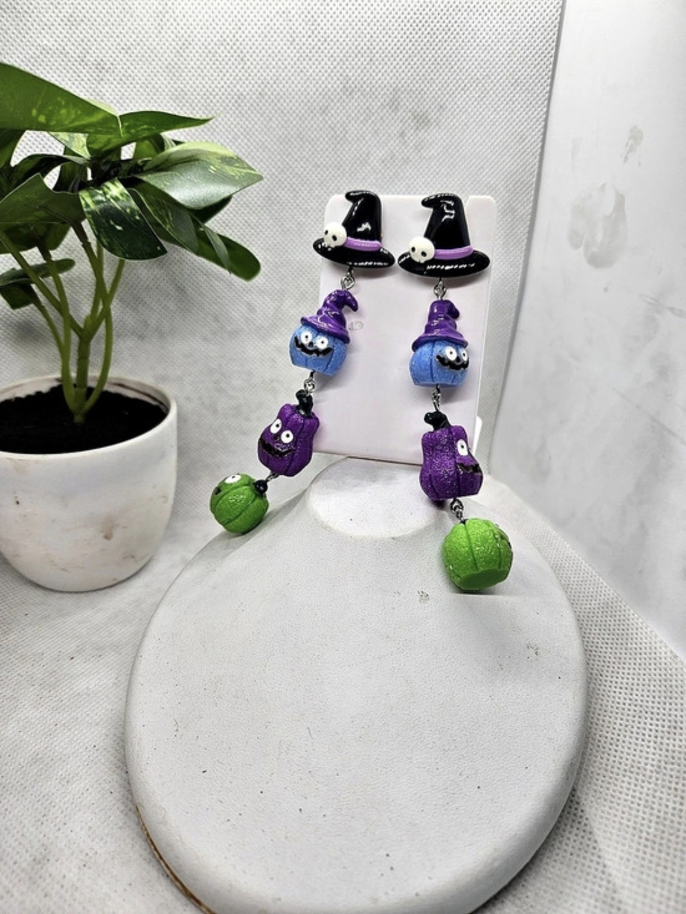 Halloween Witch Hat Pumpkin Drop Earrings